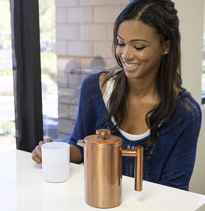 MIRA 20 oz Insulated French Press - Stainless Steel Coffee &amp Tea Maker - Double Wall Temperature Control Brewer Pearl Blue