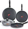 Sumeet NonStick Svartur Cookware Set (Dosa Tawa - 26.5Cm Dia + Multi Snack Maker - 7 Cavity - 26.5Cm Dia + Kadhai with Glass Lid -2Ltr - 22Cm Dia + Conceve/Roti Tawa - 28Cm Dia)