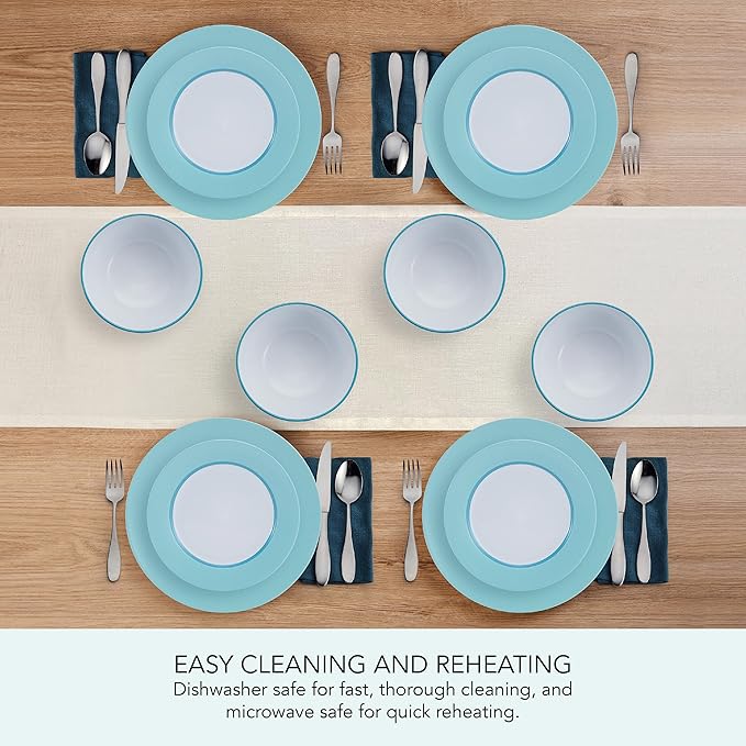 Pfaltzgraff Grayson Teal 12 Piece Dinnerware Set Service for 4
