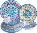 Melamine Dinnerware Sets 12-Piece Dinner Dishes Set for 4 Durable &amp Non Breakable Plates Bowls Set Shatterproof BPA-Free Dishware for Outdoor DiningPicnicCampingRV–Paisley Design