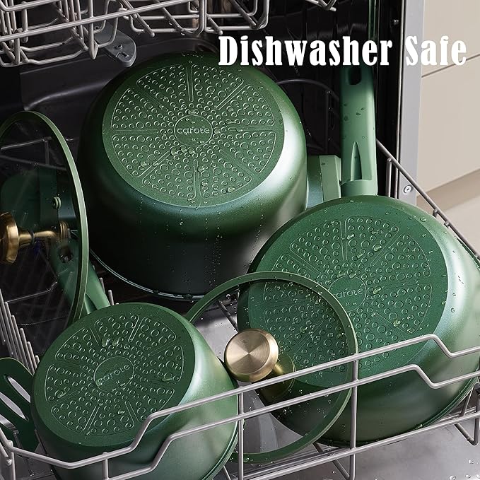 CAROTE Pots and Pans Set 18pcs Non stick Cookware Set Induction Ready Cooking Set Non-toxic Green