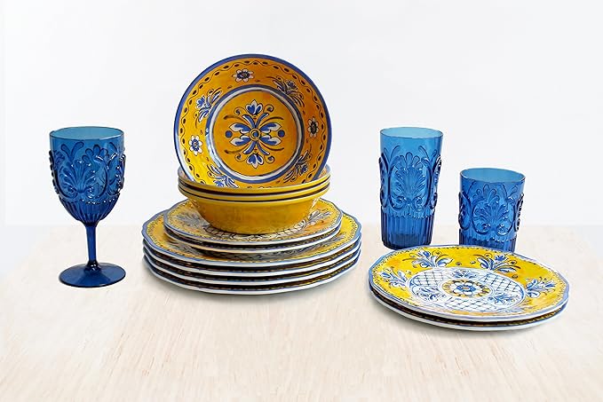 Le Cadeaux 12 Piece Luxury Melamine Dinnerware Set Service for 4 (Benidorm)