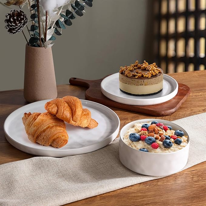 LIANYU Dinnerware Sets for 4 12 Piece Stoneware Dinner Plates and Bowls Dish Set Kitchen Dining Speckled Tableware Dishware Microwave &amp Dishwasher Safe Polar White &amp Serenity Blue