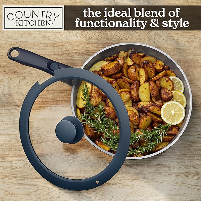 Country Kitchen Cookware Set with Removable Handle Oven &amp RV Safe Pots and Pans Set Denim Original