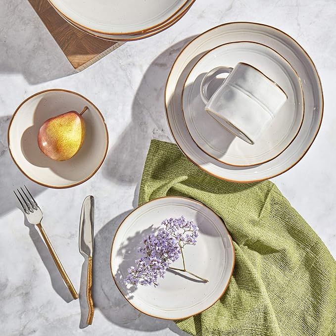 Tabletops Gallery Speckled Farmhouse Collection- Stoneware Dishes Service for 4 Dinner Salad Appetizer Dessert Plate Bowls 16 Piece Geneva Dinnerware Set
