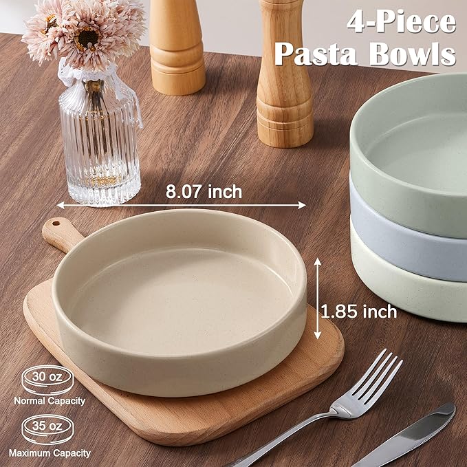 E-far Stoneware Dinnerware Sets with Pasta Bowls Set of 4 Bundle 12PCS Plates and Bowls Dish 35oz Ceramic Large Salad Bowl Plates for Serving Soup Dinner Microwave Safe Speckled Multicolor