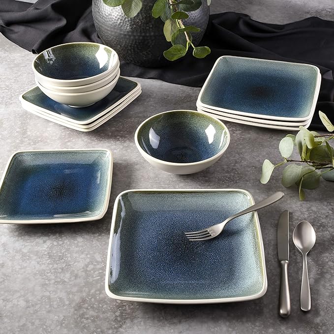 Gibson Elite Namastay 12 Piece Dinnerware Set Blue