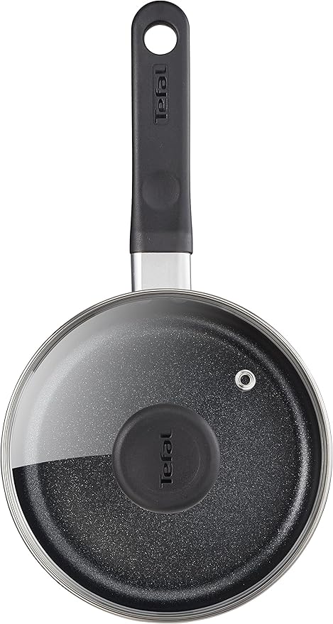 Tefal Essential 5-Piece Non-Stick Cookware Set: 3 Saucepans (16/18/20CM) with Lids 2 Frying Pans (20/24CM) Compatible with All Hobs Except Induction Black - B472S545