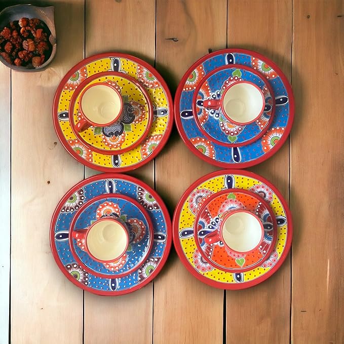 Vibrant Talavera 16-Piece Dinnerware Set | Colorful Handcrafted Mexican Tableware (Seats 4)