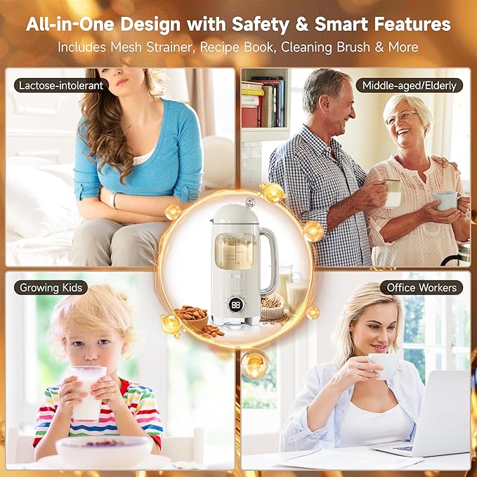 6-in-1 Upgraded 34oz Nut Milk Maker Machine with 8 Stainless Steel Blades Automatic Plant-Based Milk Maker for Homemade Soy Almond Oat Shakes &amp More Keep Warm Delay Timer &amp Self-Cleaning