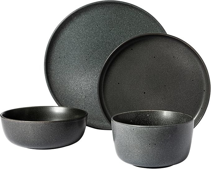 Gibson Elite James Street Stoneware Matte Reactive Double Bowl Dinnerware Set - Truffle Grey Service for 4 (16pcs)