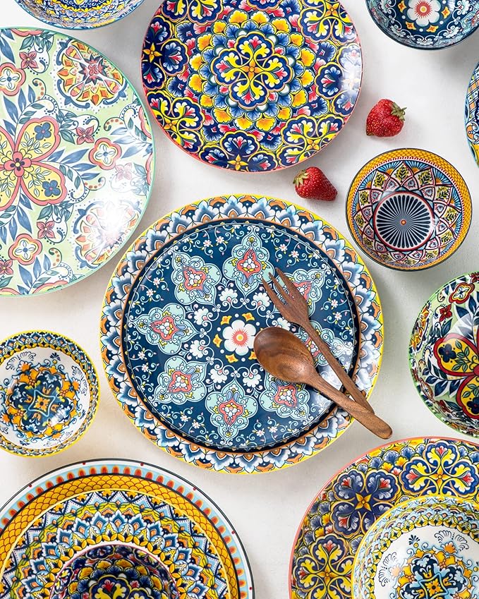 Porcelain Bowl and Dinner Plate Set 24 pcs Dinnerware Set - Bohemian Style