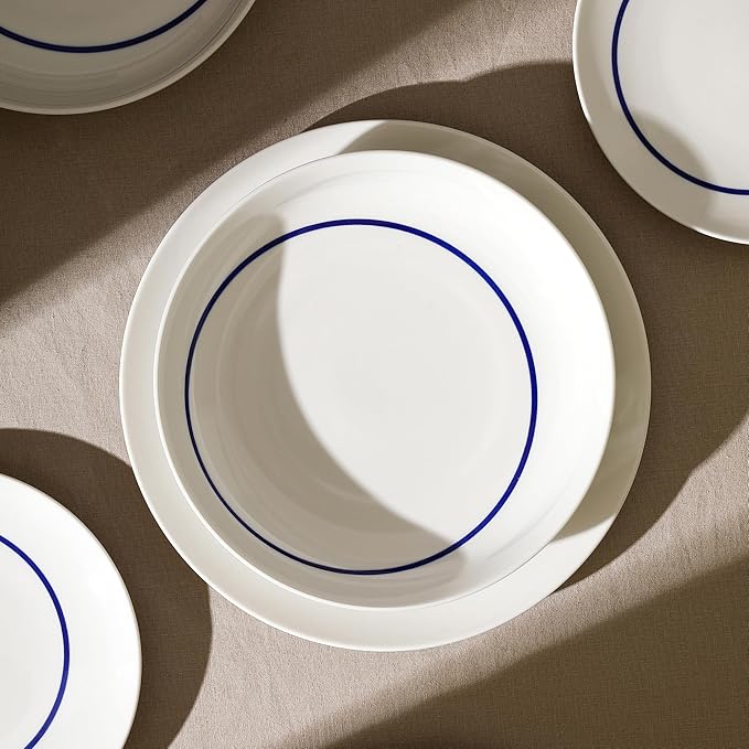 Stone Lain Luna 24-Piece Porcelain Dinnerware Set Plates and Bowls Set Dish Set for 8 Blue