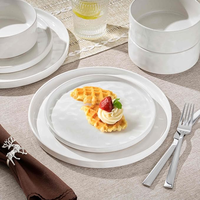 Herogo 18 Pieces Plates and Bowls Sets for 6 Stoneware Dinnerware Set for Kitchen Ceramic Dinner Dishware Dishwasher &amp Microwave Safe Speckled White