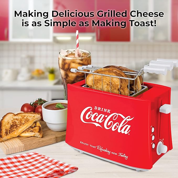 Nostalgia Coca-Cola Grilled Cheese Toaster with Easy-Clean Toaster Baskets and Adjustable Toasting Dial Red 2-Slot &amp Two-Speed Electric Coca-Cola Limited Edition Milkshake Maker and Drink Mixer