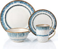 Elegant and Modern Stoneware Scroll Dinnerware Set for Hosting Parties and Events - Blue Swirl 16 Piece