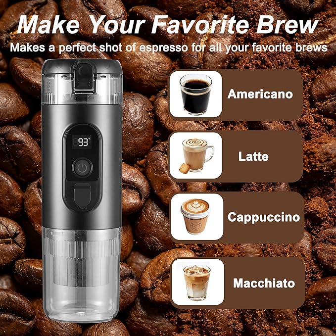 Portable Electric Espresso Machine Travel Coffee Maker 20 bar Mini Espresso Self-Heating Car Coffee Maker Compatible with Ground Coffee &amp NS Capsule for Camping RV Hiking Offic Black