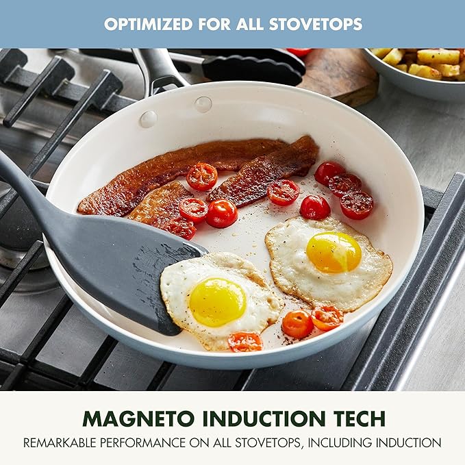 GreenPan Padova Pro 8 and 10 2 Piece Frying Pan Skillet Set Hard Anodized Healthy Ceramic Nonstick PFAS-Free Cookware Induction Suitable Stainless Steel Handle Dishwasher and Oven Safe Blue Haze