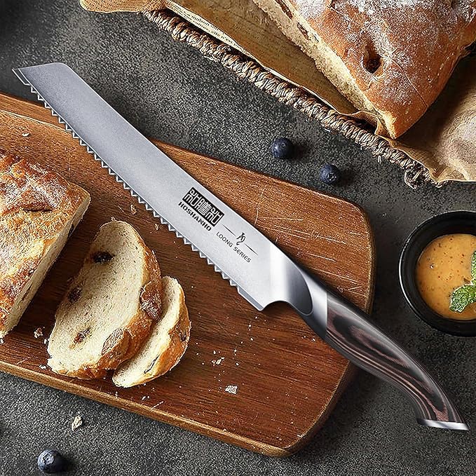 HOSHANHO Bread Knife 8 inch Japanese High Carbon Stainless Steel Serrated Bread Knife Professional Bread Cutting Knife for Homemade Bread