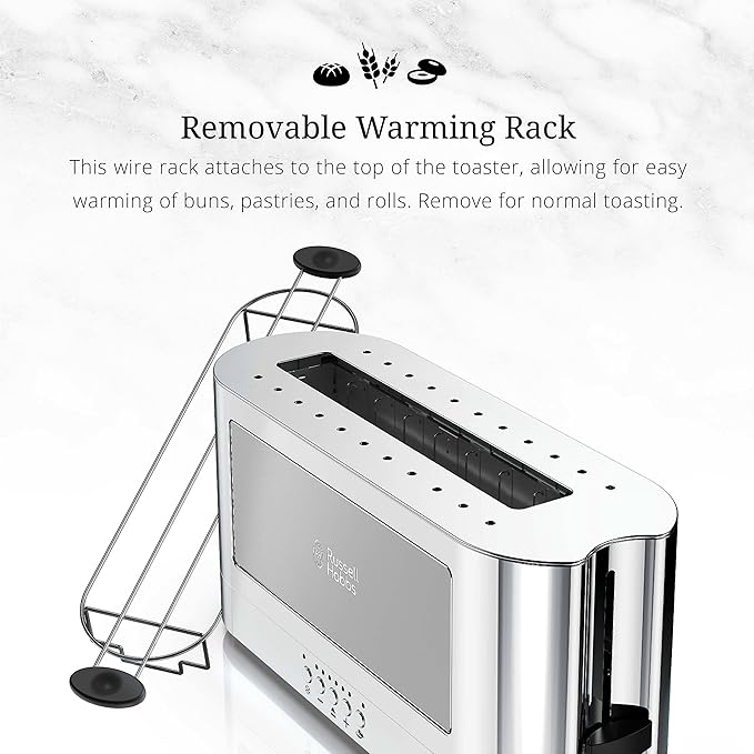 Russell Hobbs TRL9300GYR 2-Slice Glass Accent Long Toaster Silver