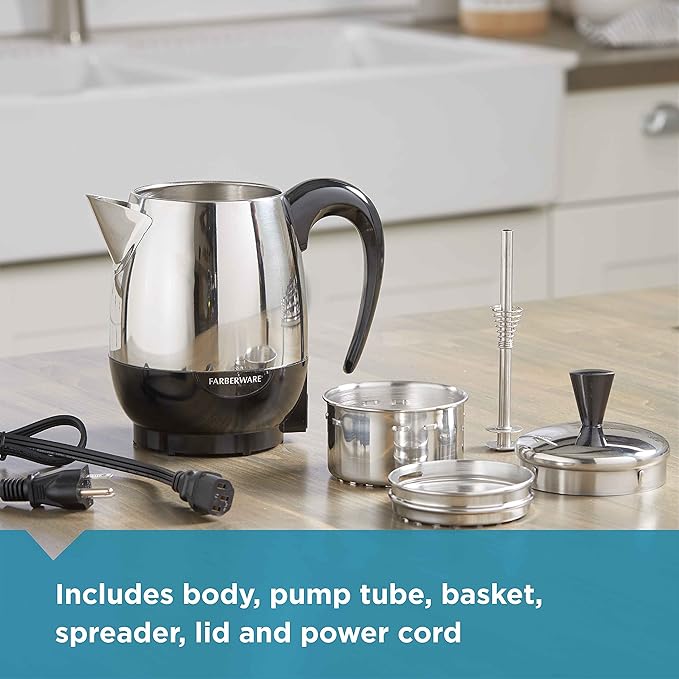 Farberware Electric Coffee PercolatorFCP240Stainless Steel BasketAutomatic Keep WarmNo-Drip Spout4 CupBlack/Silver(Pack of 6)