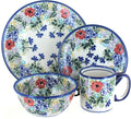 Blue Rose Polish Pottery - Red Summer Garden 16 Piece Dinner Set - 4 Place Settings - Great for Everyday Dining Casual Dining or as Formal Dinnerware
