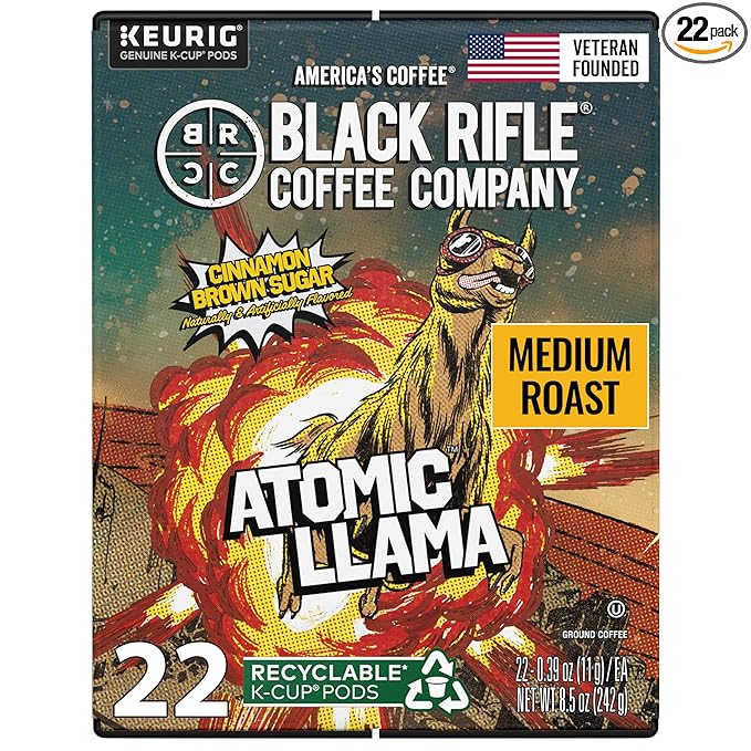 Black Rifle Coffee Company Atomic Llama 22 Count - Medium Roast Cinnamon &amp Brown Sugar Flavored K Cups - Single-Serve Coffee Pods