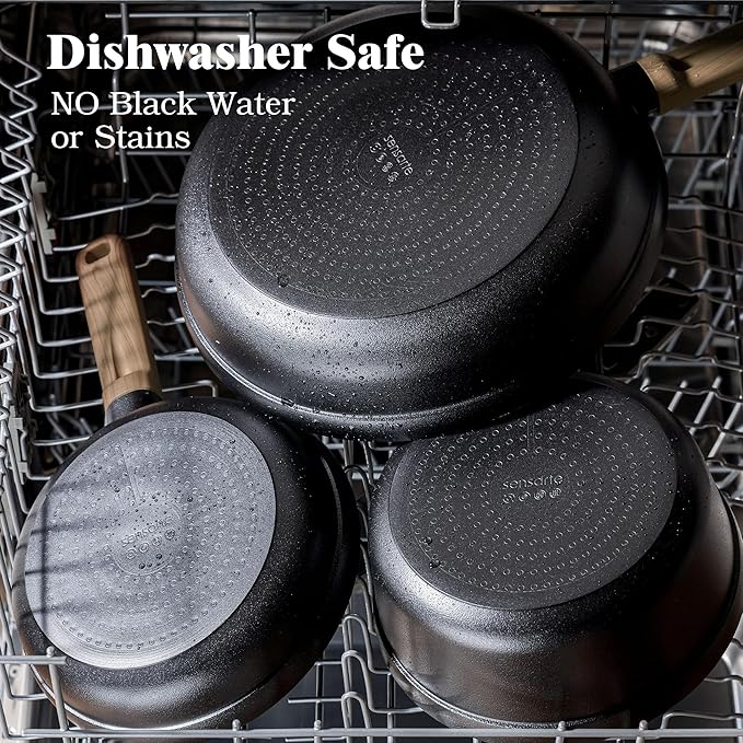 SENSARTE 20Pcs Nonstick Pots and Pans Set Black Titanium Non Stick Cookware Set Healthy Kitchen Cooking Set Induction Compatible Dishwasher Safe PFOA/PFOS Free