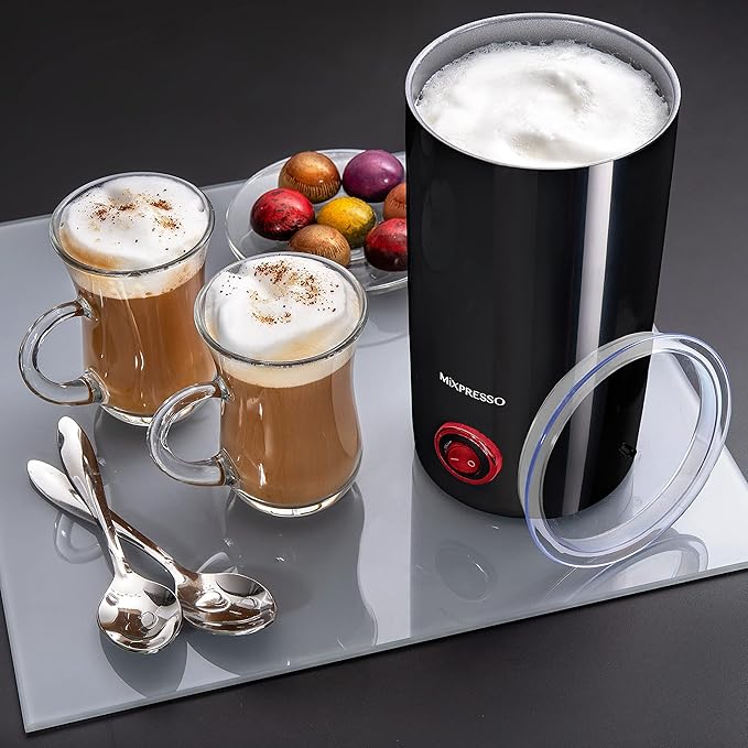 Mixpresso Personal Single-Serve Coffee Maker &amp 14oz Travel Mug Drip Small Coffee Maker &amp Tumbler Auto Shut Off &amp Reusable Filter Compatible with Coffee Grounds Bundle With Electric Milk