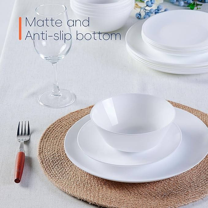 Dinnerware Sets for 6 LaGlint 18 Pieces Opal Glass Plates and Bowls Set Dishwasher and Microwave Safe Dish Dinning Ware Chip and Scratch Resistant Dishware White