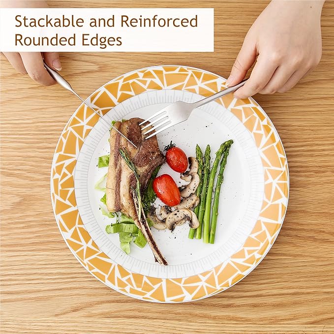 VEWEET Cecil Porcelain Dinner Service Set 16-Piece Crockery Set Includes 10.75 Inch Dinner Plates 7.5 Inch Dessert Plates 5.5 Inch Bowl and 380 ml Coffee Mug Complete Service for 4 People