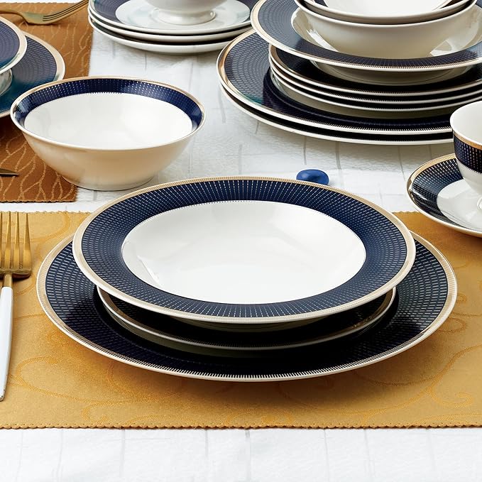 HOMEHUT 24 Piece Dinnerware Set-Bone China - Elegant Navy and Gold Design Lightweight Yet Durable Perfect for Formal Dining and Entertaining Guests Service for 4 people
