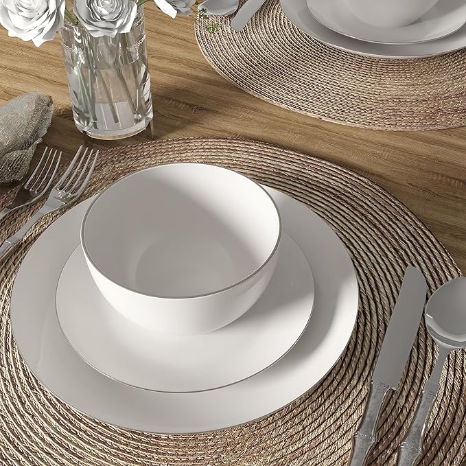 Premium Ceramic Dinnerware Sets. Plates and Bowls Sets. Dish Set. Dishes Set for 4. Platos De Cocina Dishwasher Safe White