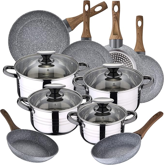 Kitchen Battery 8 Pieces SAN IGNACIO Dina Stainless Steel with pan Set (18/20/22/24/26/28 cm) SAN IGNACIO Daimiel in Forged Aluminum
