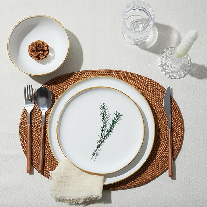 18 Piece White Reactive Glaze Dinnerware Set for 6 Irregular Coastal Shape Stoneware | Elegant &amp Minimal Design for Daily Family Dinners or Weekend Guests