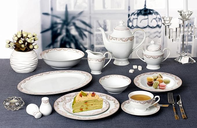 Lorren Home Trends 57 Piece 'Beauty' Bone China Dinnerware Set (Service for 8 People) Pink