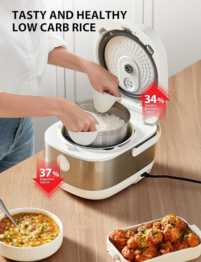 TOSHIBA Induction Heating Rice Cooker - Low Carb Low Sugar Digital Steamer 5.5 Cups (Uncooked) 8 Cooking Functions 24H Timer &amp Auto Keep Warm Silvery white