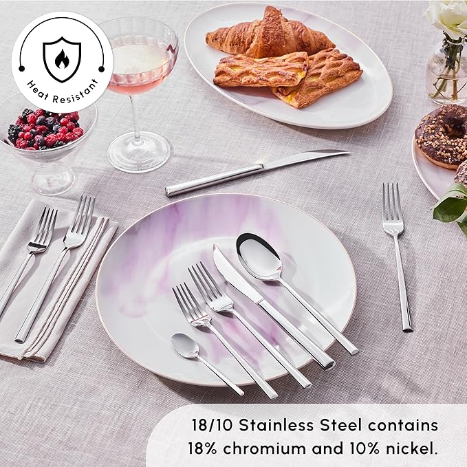 Karaca Tivoli 60 Pieces Cutlery Set for 12 Person - Forks Spoon Knives Silverware Sets - Modern Silver Flatware - Stainless Steel Kitchen Utensils Tableware Set - Dishwasher Safe