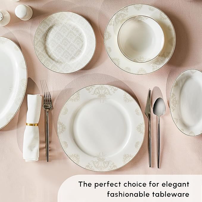 Karaca Siena Dinner Sets for 12 People 56-Piece Luxury Dinner Sets with Gold Trim Dinner Plates Pasta BowlsSalad/Cereal/Soup BowlsSide PlatesServing PlattersWhite Porcelain Dinnerware Sets
