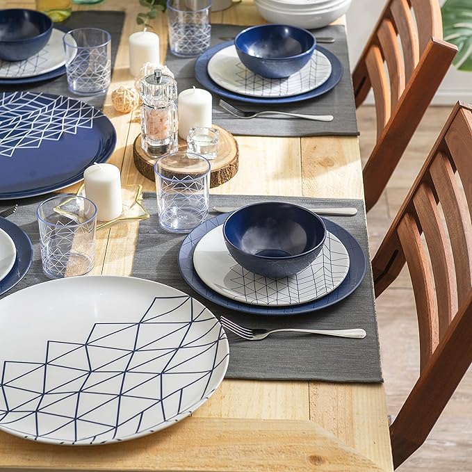 bzyoo Spidy Navy Collection: 12 PCS Dinnerware set 100% Melamine Plate Bowl &amp Tumbler &amp Platter Set for Casual dining Indoor and Outdoor Dining Party…