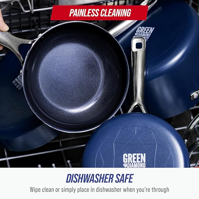 Blue Diamond 20 Piece Nonstick Cookware Set Diamond Ceramic Pots &amp Pans Dishwasher &amp Metal Utensil Safe Non Toxic PFAS-Free Kitchen Cooking Sauce &amp Saute Pans Oven &amp Broiler to 60