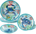 Coastal Dinnerware Sets Ocean Theme Unbreakable Kitchen Plates and Bowls Set Coastal Dishes Lightweight Dinnerware Set RV and Camping dishes set for 4 Dishwasher Safe