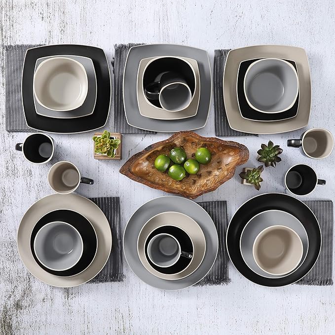 Gibson Elite Soho Lounge Matte Dinnerware Set Service for 4 (16pcs) Two-Tone Grey