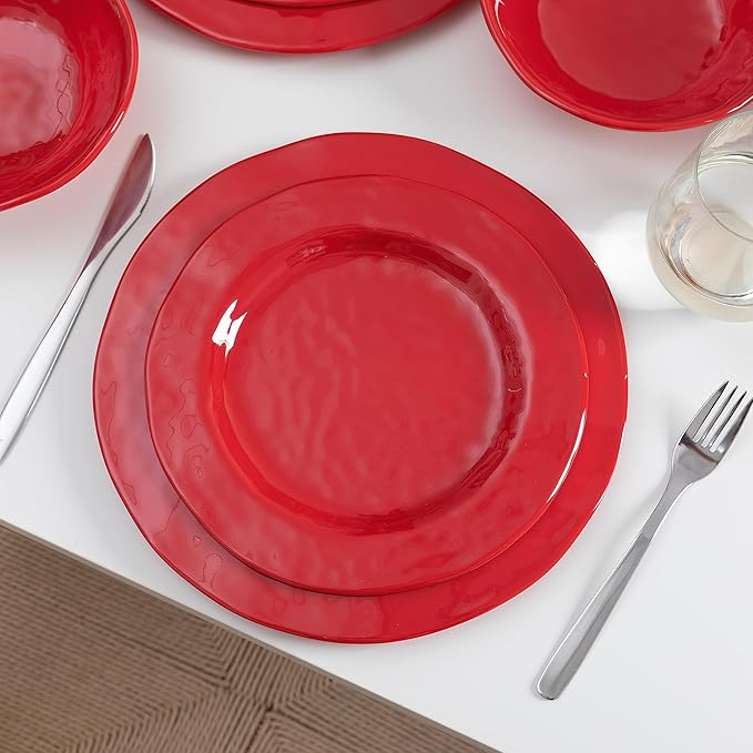 LEHAHA Red Melamine Dinnerware Sets 18-Piece Melamine Dishes Set Lightweight and Chip Resistant Durable Plates and Bowls Set Safe for Daily Use Dishwasher Safe Service for 6