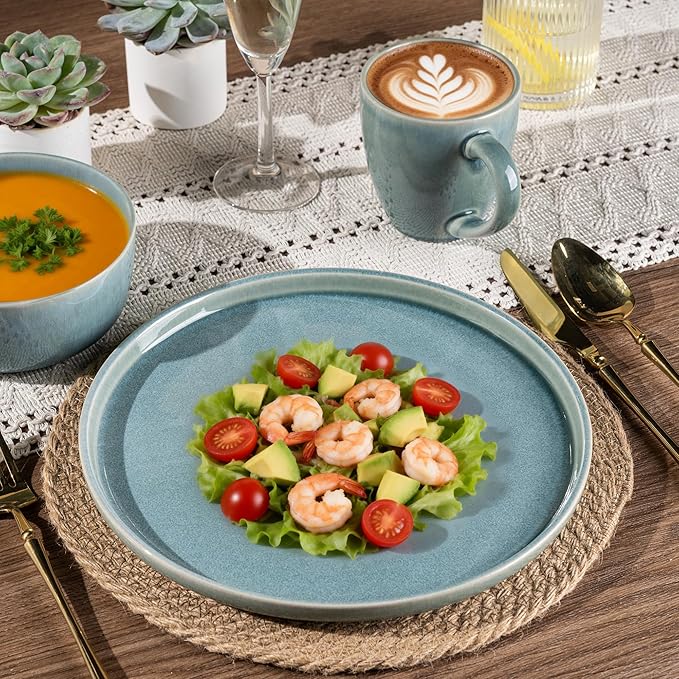 GBHOME Ceramic Dinnerware Sets for 6 18 Pieces Stoneware Plates and Bowls Sets Scratch Resistant Dishes Dishwasher &amp Microwave Safe Reactive Glaze-Malachite Green