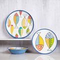 Melamine Dinnerware set for 4 Plates and Bowls Sets Great for Camper RV Indoors Outdoors Use with Ocean Printed Unbreakable