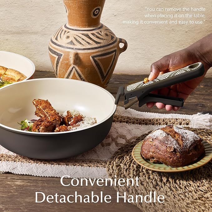 CAROTE 21-Piece Ceramic Cookware Set Nonstick Pots and Pans Set with Detachable Handle Non-Toxic Kitchen Cooking Set Induction Compatible Dishwasher &amp Oven Safe Charcoal
