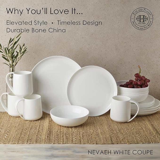 Everyday White by Fitz and Floyd Nevaeh Coupe 16 Piece Dinnerware Set Service for 4