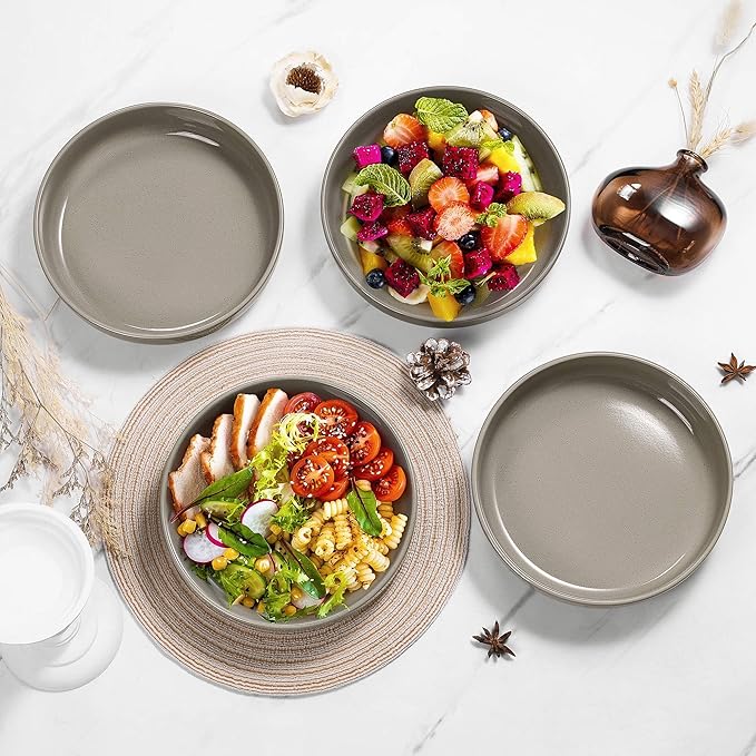 HaWare Dinnerware Sets 16-Piece Stoneware Plates and Bowls Set for 4 Ceramic Dish Set for Home Restaurant Chip and Scratch Resistant Microwave and Dishwasher Safe Speckled Cream Coffee