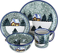 Blue Rose Polish Pottery - Winter Forest 4 PC Place Setting - Service for 1 - Green - 1 Place Setting - Ceramic Dinnerware Set Unique Christmas Gift &amp Festive Tableware